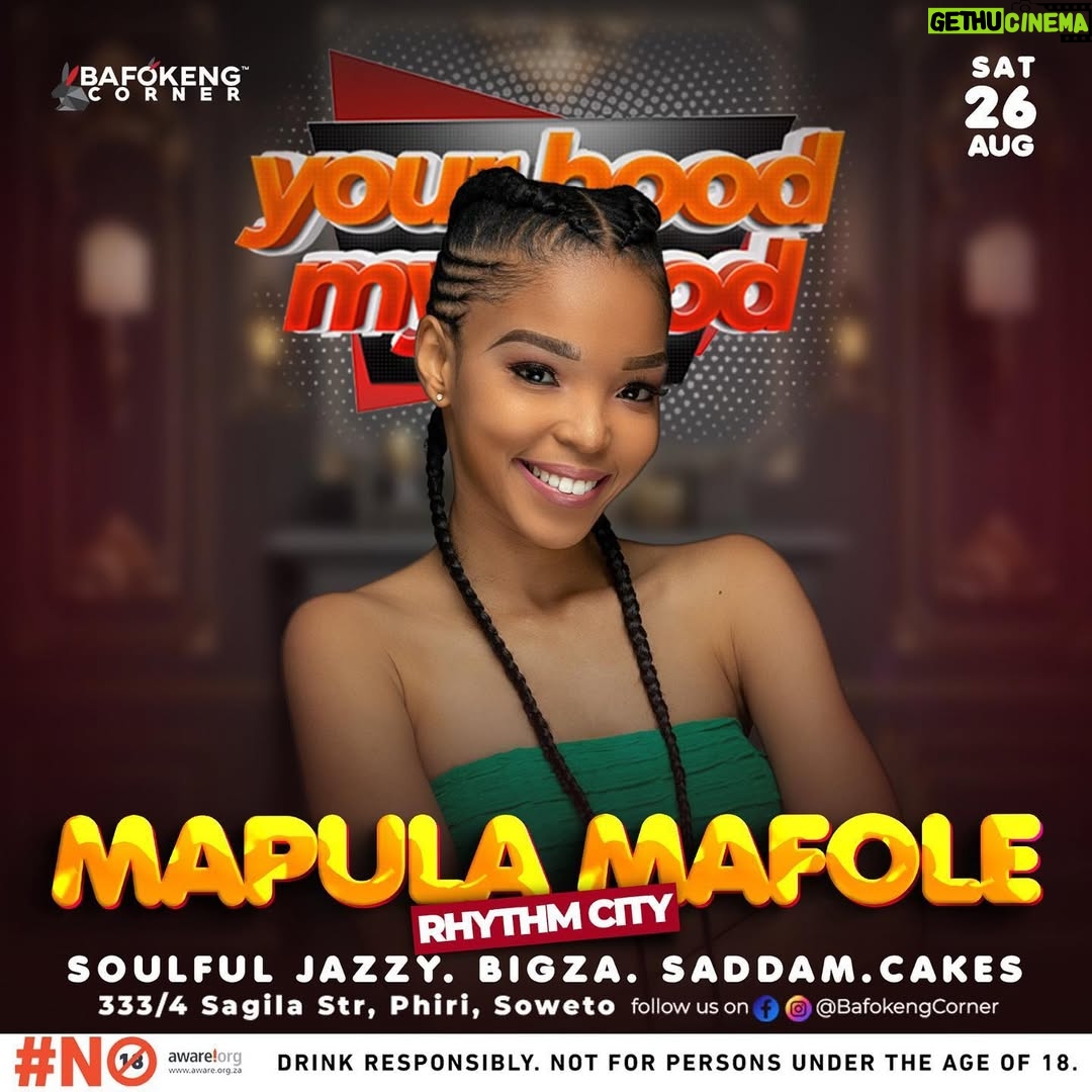 Mapula Mafole - 845 Likes - 📍 @bafokeng_corner Soweto 

🗓️Saturday 26th August

See you there 🎵🎶🎧