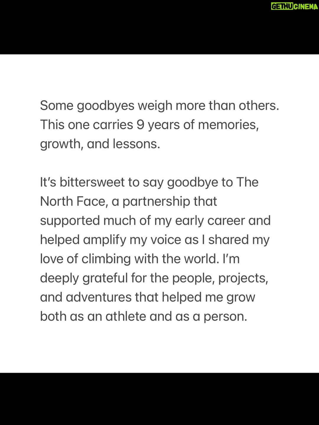 Margo Hayes - 20.2K Likes - Some goodbyes are heavier than others.
This one carries 9 years of memories, growth, and lessons.
A bittersweet farewell to @thenorthface.
Full reflection in the carousel — thank you for reading. 🤍

Carousel pics:
✩ moments after my first 5.15 ‘La Rambla’♡︎
✩ my first storefront NYC- pic by my sis
✩ being the little trouble maker i am ♡︎
✩ restyling a @wearebraindead / tnf collab skirt as a dress. self shot
✩ national championship finals adrenaline rush. vid by @louderthan11 
✩ learning to surf in PR at my first athlete summit. pic by @tedhesser 
✩ nationals 2017 shot by @louderthan11 
✩ modeling tnf black series designed by @pelagia.kolotouros 
✩ my first time DWS with ex teammate @emilyaharrington. pic @tarakerzhner 
✩ feature with @complex @complexsports shot by @benrayner