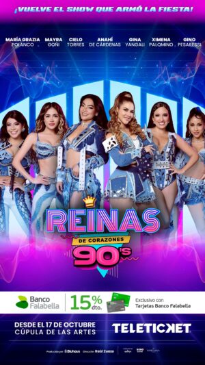 Mayra Goñi Instagram - ¡Vuelve el show que armó la fiesta! 🎉💖
#ReinasDeCorazones90s está de regreso para revivir los mejores hits noventeros en un ambiente de fiesta y celebración.
Ven a cantar y bailar junto a: Maria Grazia Polanco, Mayra Goñi, Cielo Torres, Ximena Palomino y Gina Yangali.
¡Y se une esta temporada Anahí de Cárdenas! 🌟
🗓️ Desde el 17 de octubre
📍 La Cúpula de las Artes – Jockey Plaza (Puerta 5)
💳 15% de descuento con tarjetas @bancofalabella_pe
🎫 Entradas a la venta por nuestra web 👉🏼 teleticket.com.pe y en nuestros puntos de venta