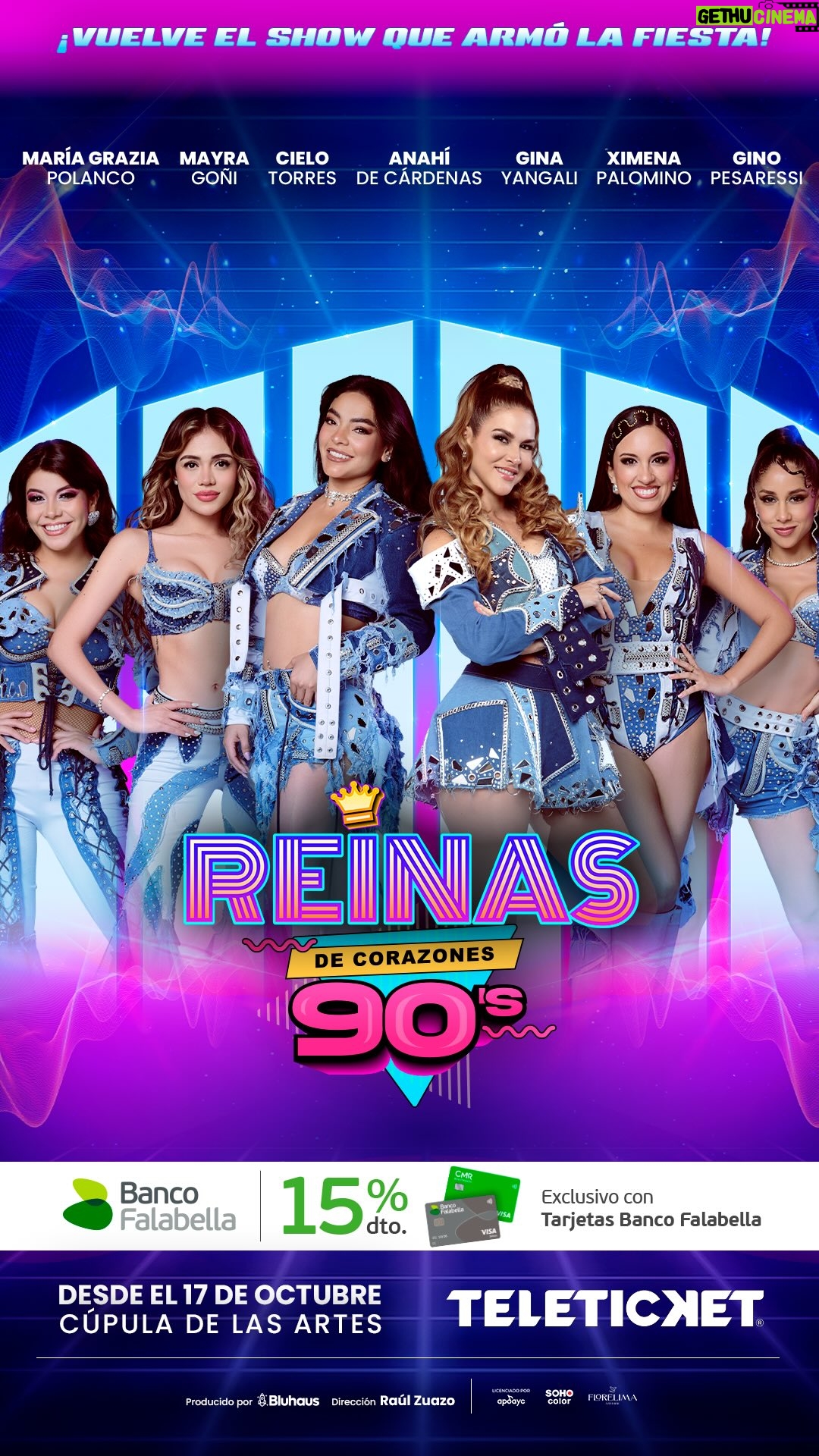 Mayra Goñi - 3.8K Likes - ¡Vuelve el show que armó la fiesta! 🎉💖

#ReinasDeCorazones90s está de regreso para revivir los mejores hits noventeros en un ambiente de fiesta y celebración.

Ven a cantar y bailar junto a: Maria Grazia Polanco, Mayra Goñi, Cielo Torres, Ximena Palomino y Gina Yangali.

¡Y se une esta temporada Anahí de Cárdenas! 🌟

🗓️ Desde el 17 de octubre
📍 La Cúpula de las Artes – Jockey Plaza (Puerta 5)

💳 15% de descuento con tarjetas @bancofalabella_pe

🎫 Entradas a la venta por nuestra web 👉🏼 teleticket.com.pe y en nuestros puntos de venta