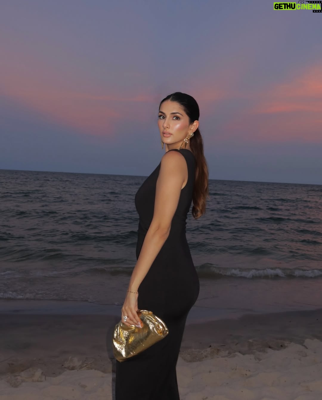 Meher Taluja - 2.2K Likes - chasing sunsets🌅

glam : by yours truly @studiomehertaluja 
dress : @zara 
bag : @ruya_london 
earrings : @shopeurumme