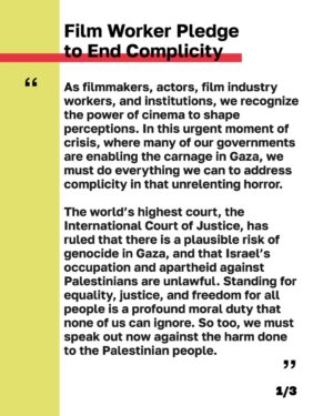 Melissa Barrera Instagram - 📢🚨 Breaking! Film workers across the globe are answering the call of our Palestinian colleagues, who urge the international film industry to “do everything humanly possible” to end our complicity in Israel’s genocide in Gaza. 🇵🇸

⭐️ Already, more than 1,200 filmmakers, actors, and film industry workers have signed, including Adam McKay, Asif Kapadia, Ava DuVernay, Ayo Edebiri, Boots Riley, Cynthia Nixon, Debra Winger, Emma Seligman, Gael García Bernal, Hannah Einbinder, Ilana Glazer, Javier Bardem, Josh O'Connor, Joshua Oppenheimer, Lukas Dhont, Mark Ruffalo, Melissa Barrera, Morgan Spector, Olivia Colman, Riz Ahmed, Susan Sarandon, Tilda Swinton and Yorgos Lanthimos.

The film workers pledge signals a watershed moment in the film industry for Palestinian rights. We reject silence in the face of genocide and apartheid. And we reject racism, bigotry, bullying and dehumanization.

👉 Film workers: Join the call. Click through the link in our bio to sign the pledge.