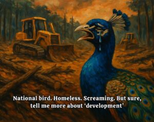 Mukul Richards Instagram - Apparently, people are more concerned about the national song than the national bird—or its vanishing home.
Yes, I used Jana Gana Mana.
Because this is a funeral too.
The anthem is played when soldiers fall.
And our forests? They are a silent force. A soldier.
They shield us from floods, heatwaves, disease, extinction.
If that doesn’t deserve a national salute, what does?
So if you’re questioning the music instead of mourning the loss,
maybe take a moment to reflect, not deflect.
The anthem isn’t disrespected here.
It’s echoing through a dying 🌳 forest