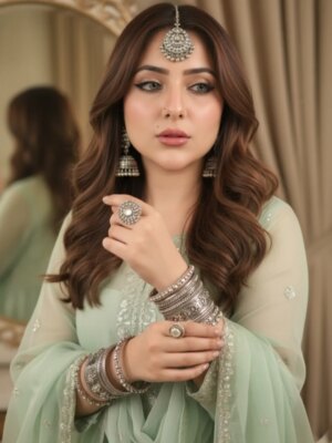 Naazuk Madan Lochan Instagram - 🧿❤️
@naazukmadanlochan 
Prompt:
Create a 4K, ultra-realistic portrait in 9:16 ratio of me with the exact same face as the uploaded image and body (no alteration, 100% identical). I am wearing a light pastel sheer kurti. My arms are adorned with silver bangles richly embellished with oxidised rings, layered bangles, and gems

I am also wearing a bold kajal in my eyes matching earrings, and a jeweled maang tikka placed at the center of my hairline. My little flicks flows in light breeze. My makeup is soft yet glamorous, with defined eyes and a subtle glossy finish.

My pose is elegant and graceful, wearing one of my earrings with both my hands as I look softly into the mirror with a poised expression. My long hair is styled loosely, centre parting & bangs framing my face naturally.

The background is warm and muted, with draped curtains and a soft blurred mirror reflection, giving the portrait an intimate, cinematic mood. The overall style is regal, artistic, and ultra-realistic-blending vintage royal elegance with modern fashion editorial aesthetics. .
.
.
.
.

#naazukmadanlochan👑 #naazuklochan #naazuk #naazukangel #googlegemini #trending #trend #explorepage #explore
