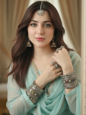 Naazuk Madan Lochan Instagram - 🧿❤️
@naazukmadanlochan
Prompt:
Create a 4K, ultra-realistic portrait in 9:16 ratio of me with the exact same face as the uploaded image and body (no alteration, 100% identical). I am wearing a light pastel sheer kurti. My arms are adorned with silver bangles richly embellished with oxidised rings, layered bangles, and gems
I am also wearing a bold kajal in my eyes matching earrings, and a jeweled maang tikka placed at the center of my hairline. My little flicks flows in light breeze. My makeup is soft yet glamorous, with defined eyes and a subtle glossy finish.
My pose is elegant and graceful, wearing one of my earrings with both my hands as I look softly into the mirror with a poised expression. My long hair is styled loosely, centre parting & bangs framing my face naturally.
The background is warm and muted, with draped curtains and a soft blurred mirror reflection, giving the portrait an intimate, cinematic mood. The overall style is regal, artistic, and ultra-realistic-blending vintage royal elegance with modern fashion editorial aesthetics. .
.
.
.
.
#naazukmadanlochan👑 #naazuklochan #naazuk #naazukangel #googlegemini #trending #trend #explorepage #explore