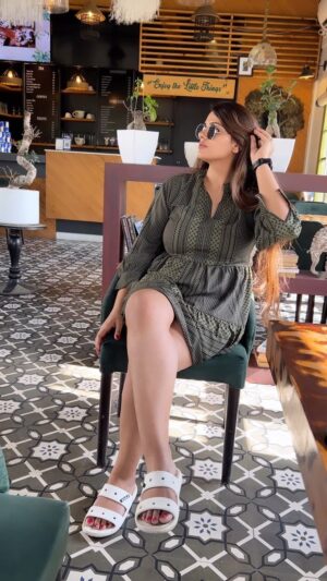 Neha Wadhawan Instagram - Go confidently in the direction of your dreams🙃
.
.
.
.
#summerdress #olivegreen #cafe