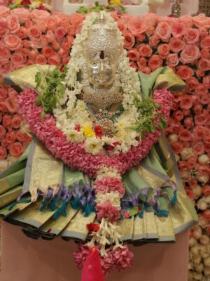 Nikki Galrani Instagram - Blessings on Blessings 🧿♥️🌸✨
#VaralakshmiPooja

Hair by @naturalssalon 
Blouse by @bandananarulaofficial 
Jewellery by @chennaidiamonds 
Decor by @atulyaevents 
Shot by @camerasenthil ✨