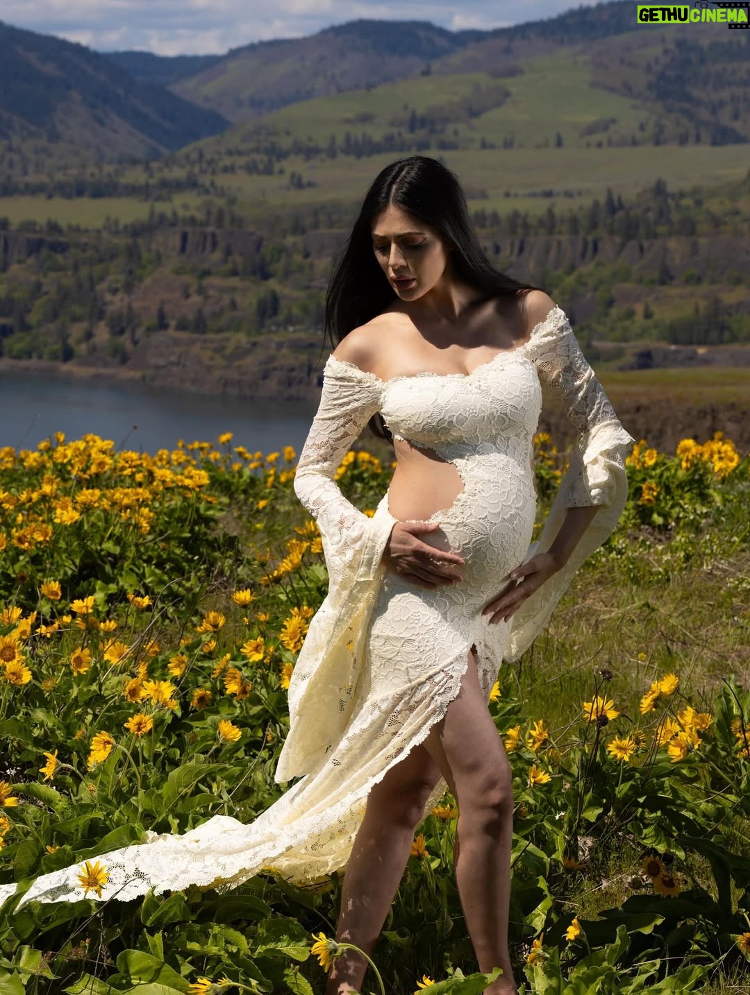 Parvati Melton - 46K Likes - The hills, the blooms, the breeze… all keeping time with the tiny heartbeat I carry… 
Photographer @xnilasx Dress @dollskill 
Follow my new journey 🔜 @nurturedbyparvati 🧿🪬🙏