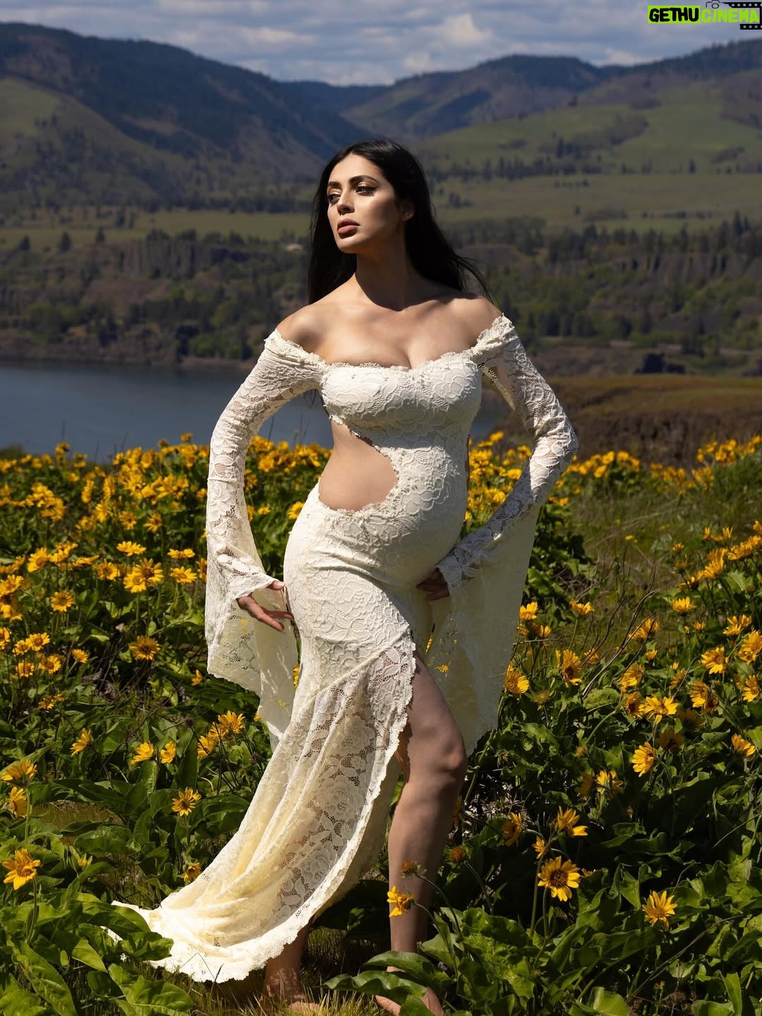 Parvati Melton - 46K Likes - The hills, the blooms, the breeze… all keeping time with the tiny heartbeat I carry… 
Photographer @xnilasx Dress @dollskill 
Follow my new journey 🔜 @nurturedbyparvati 🧿🪬🙏