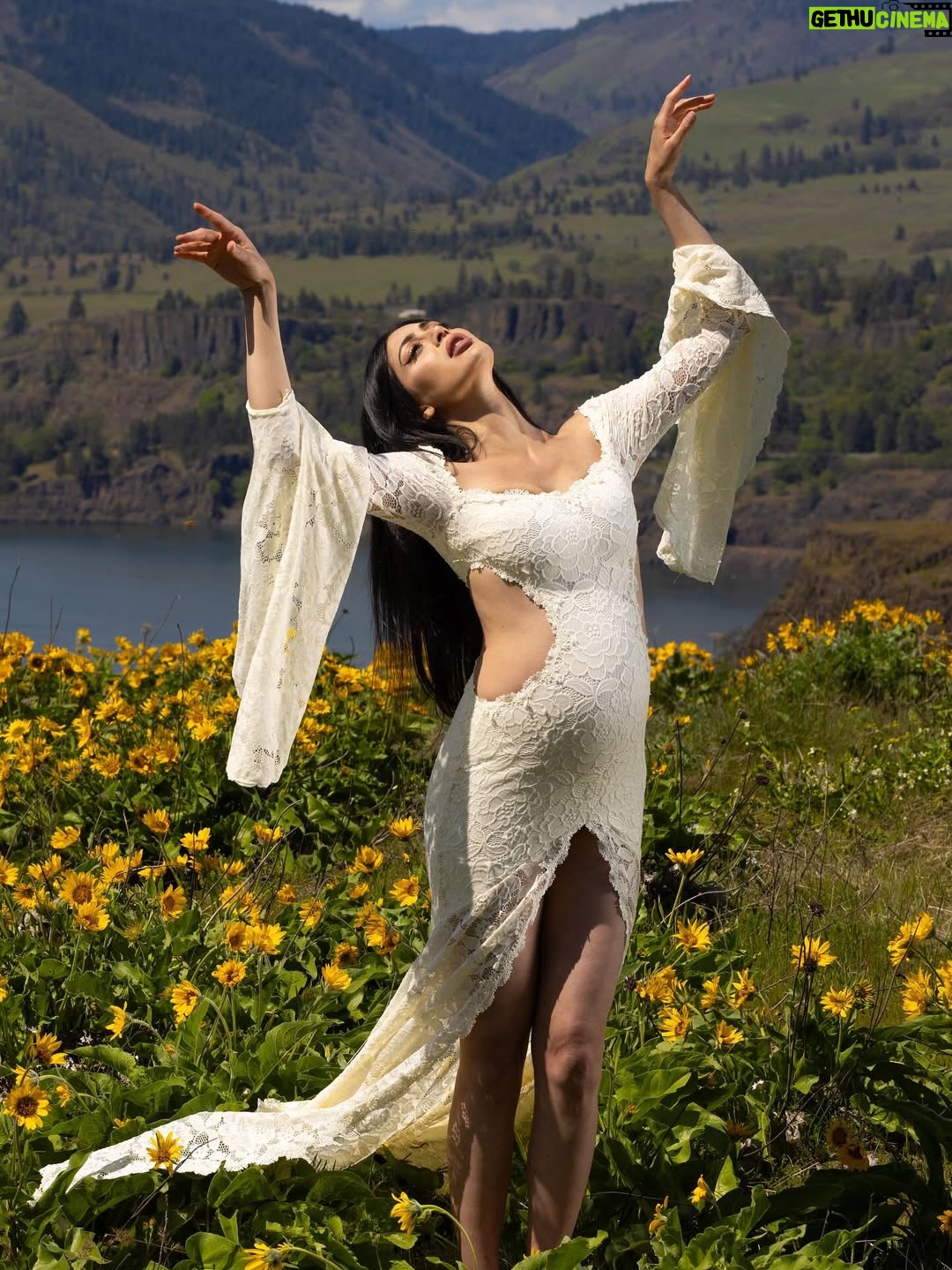 Parvati Melton - 46K Likes - The hills, the blooms, the breeze… all keeping time with the tiny heartbeat I carry… 
Photographer @xnilasx Dress @dollskill 
Follow my new journey 🔜 @nurturedbyparvati 🧿🪬🙏