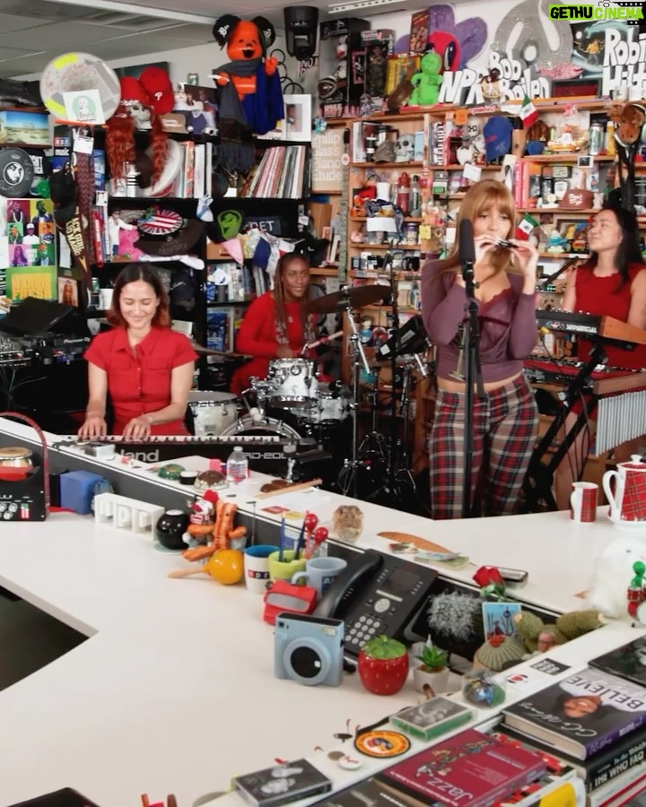 PinkPantheress - 567K Likes - still kinda freaking out that i did a bloody effing tiny desk 🫠 it feels unreal to see something i’ve dreamed about forever actually happen in real life. forever grateful for the love   the chance to share my lil songs in that space w my harmonica too 
so grateful for these ladies   avi 
@sofiadangelo27
@lisaremar
@queendrumsofficial
@rani.adi
@tina.chaule
@apocalypseliao
@avitheavman

photo by @moogiem 
@npr 
@nprmusic
