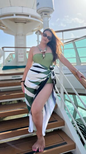 Pooja Chen Instagram - Golden hour vibes, waves beneath our feet, and endless fun in the sun✨ Cruise, swim, repeat—because this is what dream days are made of.

Outfit @organizedchaos.studio 

[ Sunset Serenade, Cruise Chronicles, Swimwear Goals, Golden Hour, Fun ]