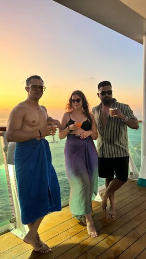 Pooja Chen Instagram - No trip is complete without this trio! On every cruise, you’ll find these 3.
The Thrill Master who’s always chasing adventure 🧗‍♂️, the Instagram Diva making sure every moment is picture-perfect 📸, and the Happy Hour Hero ready to toast to good times 🍻! 
So who are you bringing on board? 🚢 
@cordeliacruises 
#3onthesea 

[ Cruise Vibes, Squad Goals, Cruise Life, Friends, Fun, Cordelia Cruises ]
