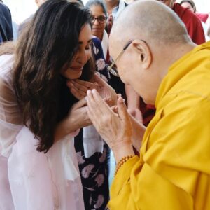 Pooja Chopra Instagram - I once watched ‘Seven Years in Tibet’ and whispered a wish.. to one day meet His Holiness the Dalai Lama.
Years passed, And a wish once whispered found its way to me… today! 

Today, I met His Holiness the Dalai Lama.

With trembling hands and a full heart, I received something otherworldly.. Unable to put in words how i feel but it’s 
A moment I will carry with me forever… 
Thank you so much @nyimarinchen5 & @druks_7 for making this happen 💛 
 #grateful #hisholinessthedalailama #gratitude #blessings