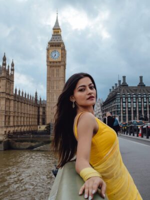 Prakruti Mishra Instagram - Straight out of a YRF frame ⚠️🌻💛
.
.
.
.
.
.
Wearing the @suta_bombay yellow saree 🔆
.
.
.
.
.
.
.
Shot & edited by @_always_more_photography 🤍
#londonphotographer 
#londonphotoshoot