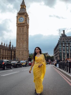 Prakruti Mishra Instagram - Straight out of a YRF frame ⚠️🌻💛
.
.
.
.
.
.
Wearing the @suta_bombay yellow saree 🔆
.
.
.
.
.
.
.
Shot & edited by @_always_more_photography 🤍
#londonphotographer 
#londonphotoshoot