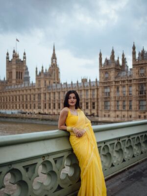 Prakruti Mishra Instagram - Straight out of a YRF frame ⚠️🌻💛
.
.
.
.
.
.
Wearing the @suta_bombay yellow saree 🔆
.
.
.
.
.
.
.
Shot & edited by @_always_more_photography 🤍
#londonphotographer 
#londonphotoshoot