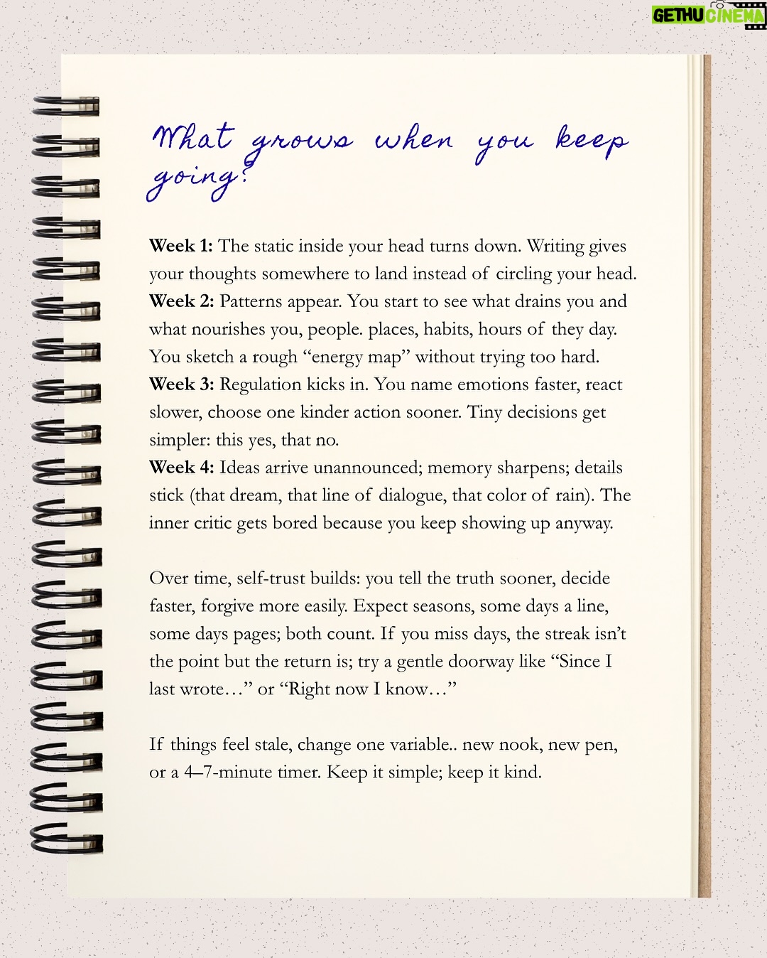 Punarnavi Bhupalam - 719 Likes - “In a world moving at AI speed, I still return to pen   paper so I don’t lose the grain of my own voice”

This piece is a gentle guide to the what/why/how of journaling - part philosophy, part psychology, part creative practice.

Inside: why a private page quiets the inner critic, how small honesty builds self-trust, and a few ways to begin. 

You don’t need the perfect method, just a beginning. 

Start tiny. Keep going kindly. Watch what grows.

- Save this for tonight or Start Today! 
- Share your one word for the week in the comments.
- Tag @softrebellion.arts if you want us to cheer you on.

#SoftRebellioncollective #JournalingPractice #ExpressiveArts #MorningPages #ArtJournal #DreamJournal #CreativeRecovery #MentalWellbeing #expressivearts