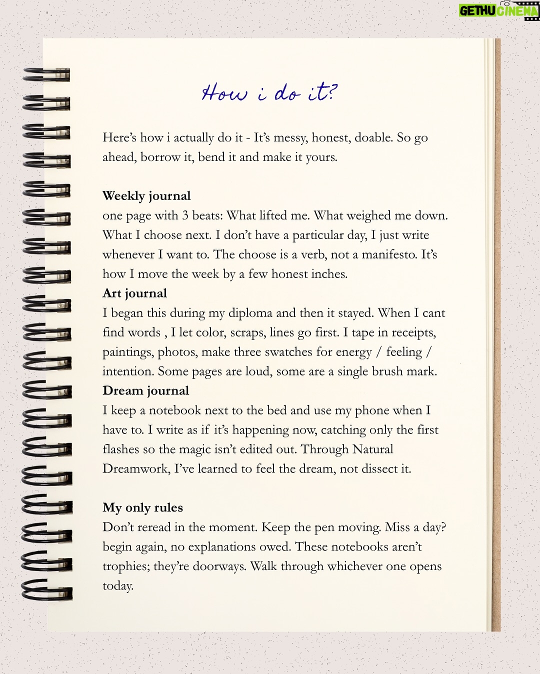 Punarnavi Bhupalam - 719 Likes - “In a world moving at AI speed, I still return to pen   paper so I don’t lose the grain of my own voice”

This piece is a gentle guide to the what/why/how of journaling - part philosophy, part psychology, part creative practice.

Inside: why a private page quiets the inner critic, how small honesty builds self-trust, and a few ways to begin. 

You don’t need the perfect method, just a beginning. 

Start tiny. Keep going kindly. Watch what grows.

- Save this for tonight or Start Today! 
- Share your one word for the week in the comments.
- Tag @softrebellion.arts if you want us to cheer you on.

#SoftRebellioncollective #JournalingPractice #ExpressiveArts #MorningPages #ArtJournal #DreamJournal #CreativeRecovery #MentalWellbeing #expressivearts