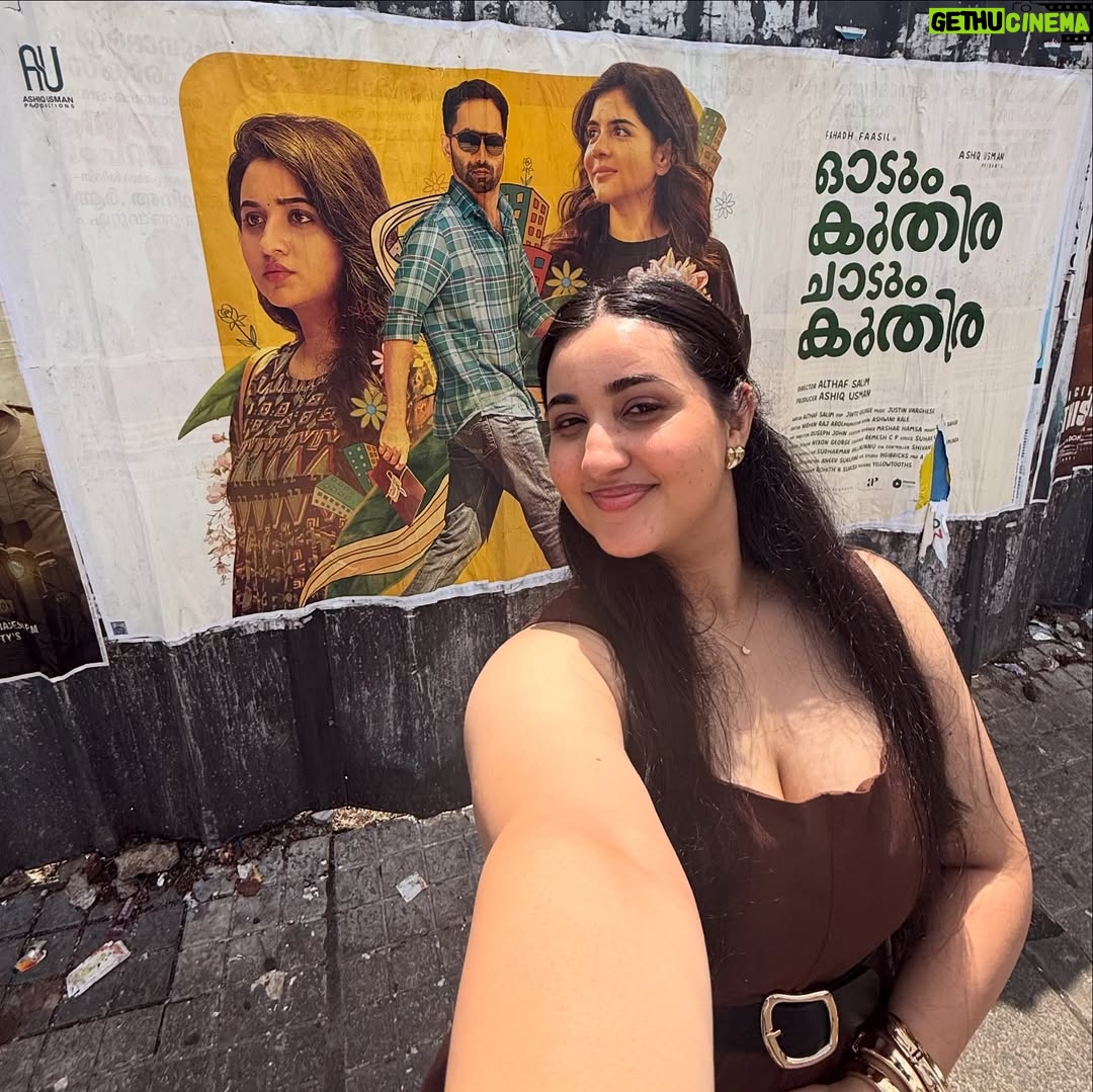 Revathi Pillai - 258K Likes - 10 days to go for odum kuthira chadum kuthira!!🐎🥭
Firsts are always special. Here’s mine- my first Malayalam film’s poster that I spotted in the city. Called my family to show them, saw the biggest smile on their faces which made it even better. 10 years ago, I wouldn’t even have imagined something even close to this happening. Very grateful and happy and nervous for this one. And that said, I’ll see you at the movies on 29th August. 
(Pinch me).🦋💛