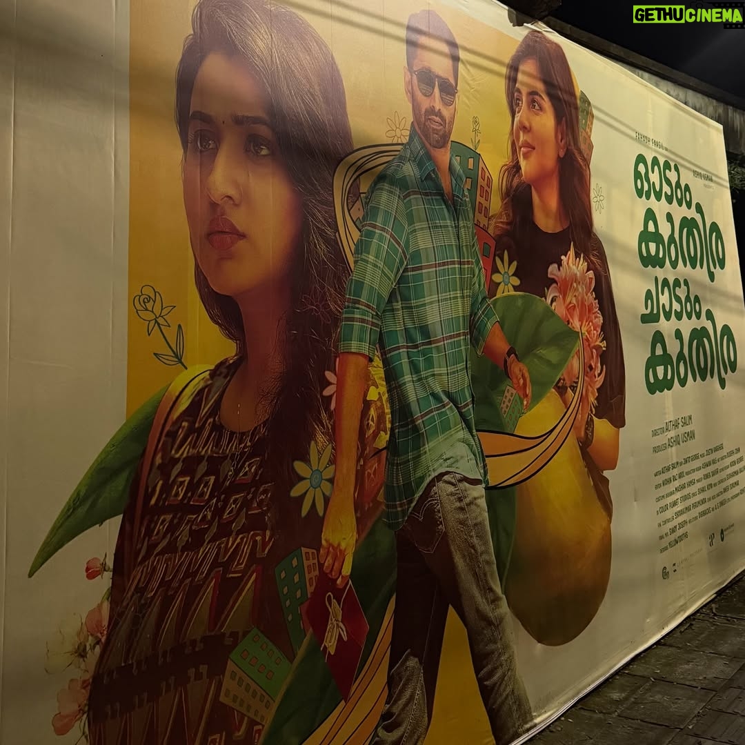 Revathi Pillai - 258K Likes - 10 days to go for odum kuthira chadum kuthira!!🐎🥭
Firsts are always special. Here’s mine- my first Malayalam film’s poster that I spotted in the city. Called my family to show them, saw the biggest smile on their faces which made it even better. 10 years ago, I wouldn’t even have imagined something even close to this happening. Very grateful and happy and nervous for this one. And that said, I’ll see you at the movies on 29th August. 
(Pinch me).🦋💛