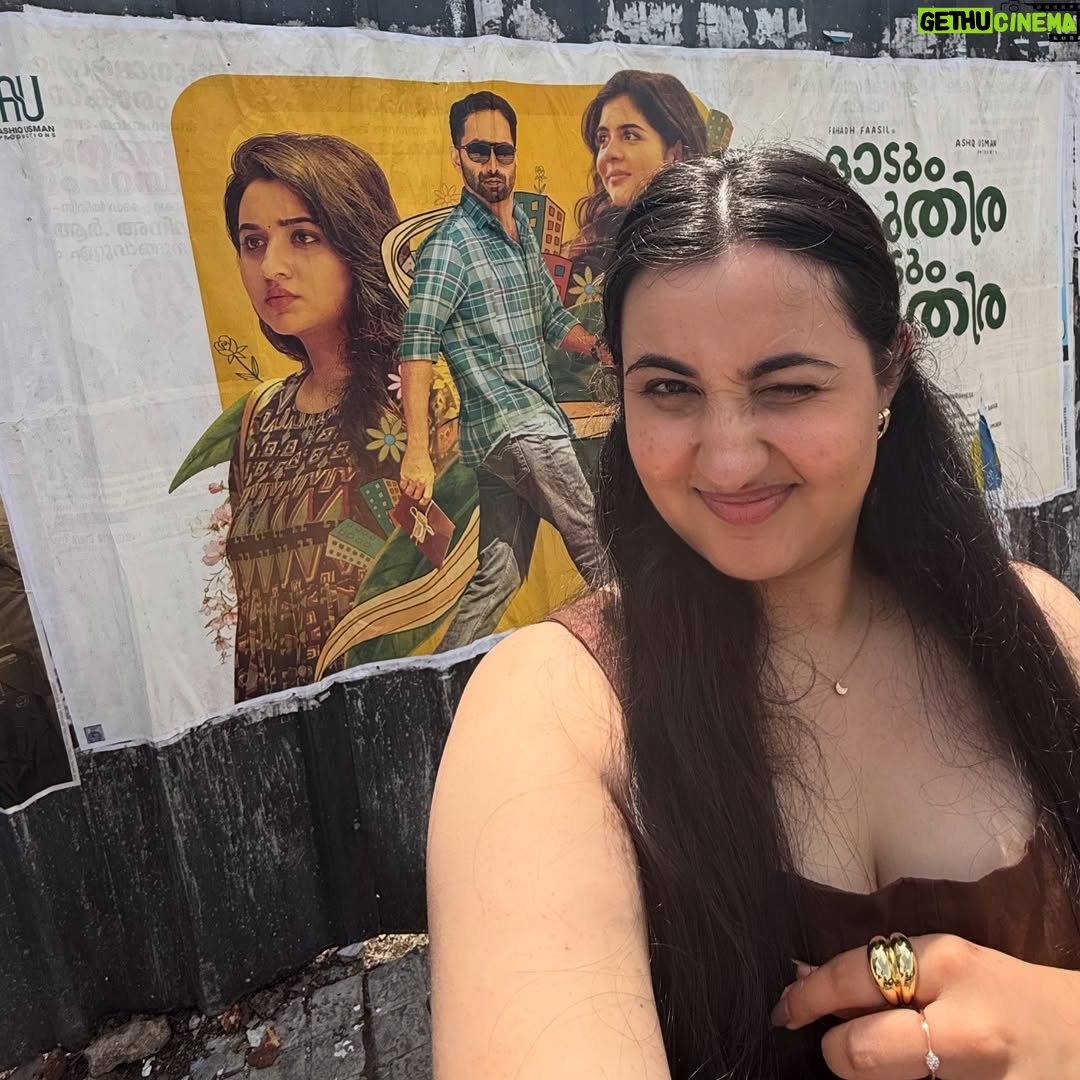Revathi Pillai - 258K Likes - 10 days to go for odum kuthira chadum kuthira!!🐎🥭
Firsts are always special. Here’s mine- my first Malayalam film’s poster that I spotted in the city. Called my family to show them, saw the biggest smile on their faces which made it even better. 10 years ago, I wouldn’t even have imagined something even close to this happening. Very grateful and happy and nervous for this one. And that said, I’ll see you at the movies on 29th August. 
(Pinch me).🦋💛