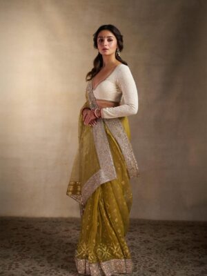 Rhea Kapoor Instagram - @aliaabhatt in an @abujanisandeepkhosla Dhakai Jamdhani Sari with a custom chikankari blouse. In hues of pista and white with splashes of red we kick off the seasons festivities 🪔
thank you to my mommy for the most beautiful kanautis @kapoor.sunita