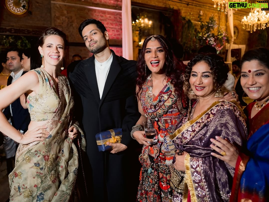Richa Chadha - 143.2K Likes - Happy anniversary @alifazal9 ! Life is better with you, in every way ☺️🌻 Mr Ali posting with his brand new wife and his first crush in the last image.

What an epic night it was … only those we loved were requested (barring one friend who’s missing invite is a mystery), only those who loved us came. They really must have loved us because it was in Byculla. 

Please watch Homebound in the cinemas. 
Please watch Jolly LLB in the cinemas. 
Please watch ‘songs of paradise’ on Amazon Prime video