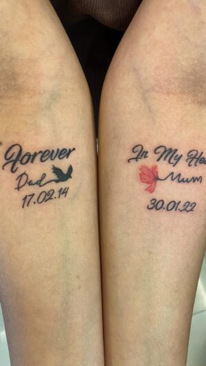 Ritz Gautam Instagram - This is very very close to my heart and Thanks to @ck_tattoo3 for carving it so beautifully.
#tattoo #inmemorytattoo #inmemoryof #mumanddad #tattooforlife #tattooideas #gehraiyaan #missingyou #both