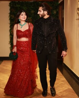 Rose Rawat Instagram - Happiness is a blessing and I’m blessed with you❤️🖤
.
.
#couplegoals #love #wedding #engagement #weddingseason #couplephotoshoot #indianwear #redlehenga