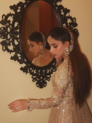 Saboor Aly Instagram - Dressed for the season, glowing together @saadbinshahzad_official & @bemenofficial_ 🕊️

📸 @omgmoods 
💄 @faizas.salon 
💎 @zevargram 
🫶🏻 @iamwaleednadeem