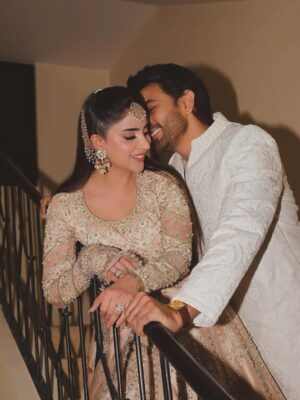 Saboor Aly Instagram - Dressed for the season, glowing together @saadbinshahzad_official & @bemenofficial_ 🕊️

📸 @omgmoods 
💄 @faizas.salon 
💎 @zevargram 
🫶🏻 @iamwaleednadeem