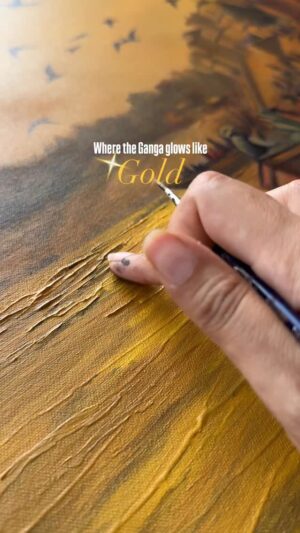 Sakshi Khullar Instagram - Golden skies, sacred waters, ancient steps
Banaras it is 🌅✨
#sakshikhullarart #acrylicpaintingoncanvas #banarasghat #goldenhourlight