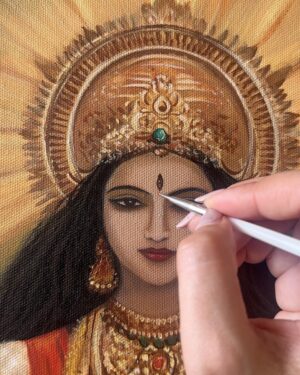 Sakshi Khullar Instagram - 24”x30” Acrylics on canvas
#commissionedartwork #devichandraghanta🙏 #acrylicsoncanvas #divine