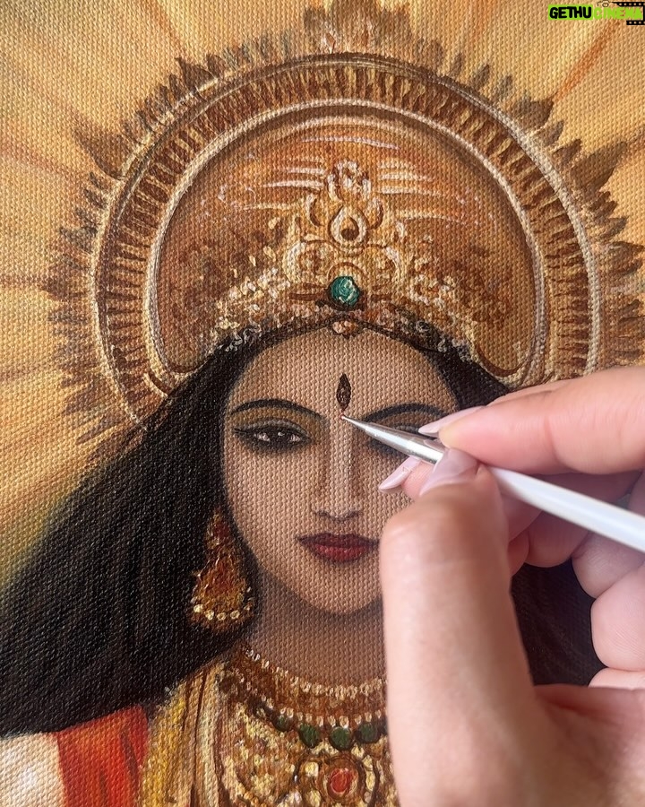 Sakshi Khullar - 4.3K Likes - 24”x30” Acrylics on canvas 
#commissionedartwork #devichandraghanta🙏 #acrylicsoncanvas #divine