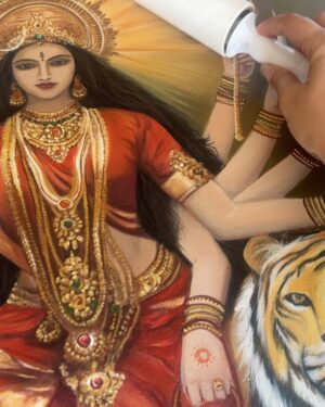 Sakshi Khullar Instagram - 24”x30” Acrylics on canvas
#commissionedartwork #devichandraghanta🙏 #acrylicsoncanvas #divine