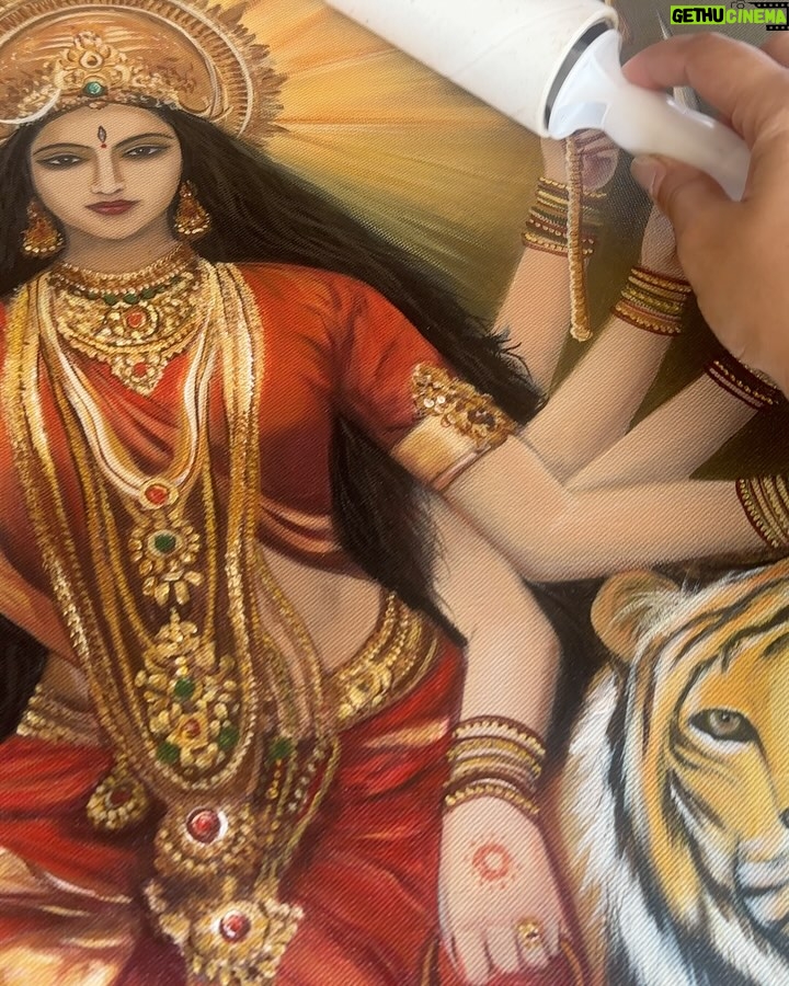 Sakshi Khullar - 4.3K Likes - 24”x30” Acrylics on canvas 
#commissionedartwork #devichandraghanta🙏 #acrylicsoncanvas #divine
