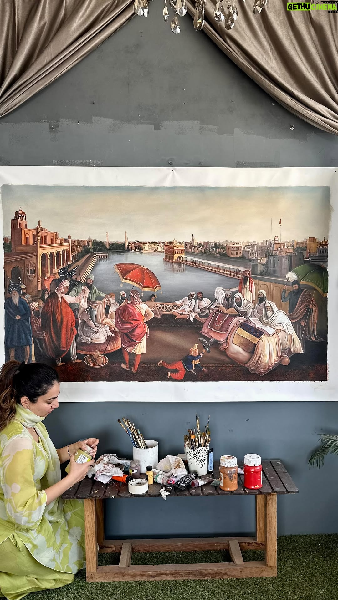 Sakshi Khullar - 55.3K Likes - At the Darbar Sahib , Maharaja Ranjit Singh’s divine assembly . Acrylics on canvas . 
#sakshikhullarart