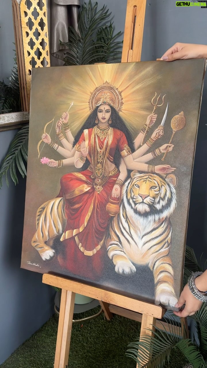 Sakshi Khullar - 20.6K Likes - ✨ The Divine Warrior ✨
Behold the radiant form of Devi Chandraghanta, the embodiment of strength, courage, and serenity. Seated majestically on her powerful tigress, she stands as a protector of righteousness, radiating divine energy with her ten mighty arms wielding powerful symbols of wisdom and protection. Her glowing aura and crescent moon crown remind us that true strength lies in balancing power with peace. 🕊️🔥

#DeviChandraghanta #DivineEnergy #PowerAndGrace #GoddessDurga #strengthandserenity #artthatspeaks #sakshikhullarart #acrylicsoncanvas #divineenergy #vastuhome