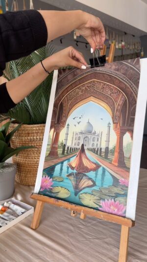 Sakshi Khullar Instagram - Isn’t she dreamy 🤍
12”x18” , acrylics on canvas sheet
#acrylicsoncanvas #commissionedart #sakshikhullarart #thetajmahal #tajmahalpalace