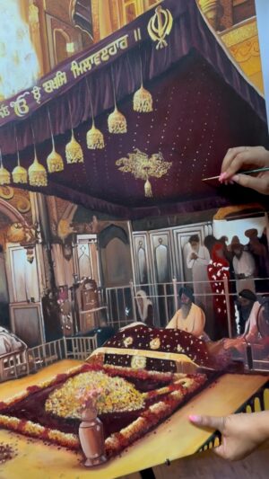 Sakshi Khullar Instagram - Another Art in Progress for the month 🪯
Making the same painting after three years and I see the growth in every brushstroke. The Golden Temple here reflects not just light, but the journey of an artist🙏🏻
#satnamwaheguruੴ #sakshikhullarart #harmindersahib #goldentemple #acrylicsoncanvas