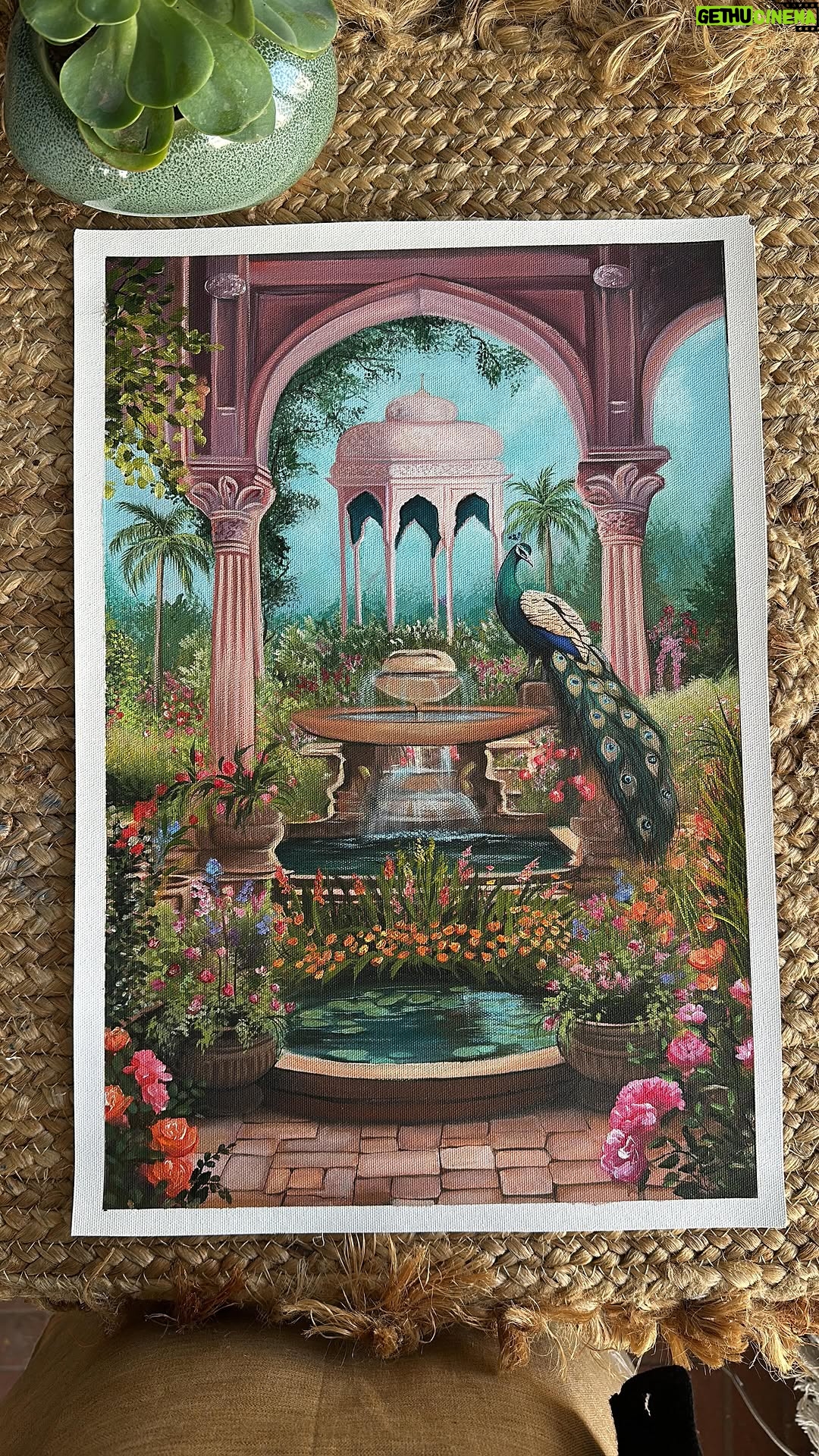 Sakshi Khullar - 27.4K Likes - This painting captures the serenity of a Mughal-inspired garden with a proud peacock basking in its glory. Hope these vibrant colours are a treat to your eyes too 💕

#sakshikhullarart #sakshikhullarartstudio
#Mughalart #PeacockPainting #IndianArt #GardenVibes #acrylicpainting #ArtLovers  #CulturalElegance #HandpaintedBeauty #ArtisticJourney #NatureAndArt #VibrantColors