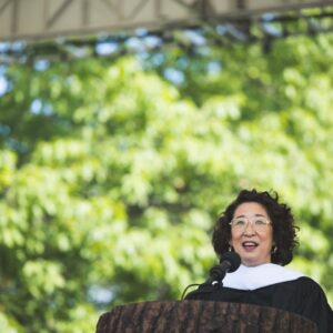 Sandra Oh Instagram - A Dr. for real reals!! 
(Okay, honorary) 
🙏 @DartmouthCollege for letting me DANCE IT OUT w/ the Dartmouth Grads of ‘25 🎓
& the privilege of giving this yrs Commencement Speech (link in bio) 
Thank you Evan Endicott my speech sherpa for your guidance and friendship,
@ShondaRhimes for your creative sisterhood

Congratulations to fellow honorands @MikaelaShiffrin, David Benioff, Judy Geer, Lynn Trujillo, Antonia Novello, and the Rev. William Greason!

Photo Credits: Katie Lenhart