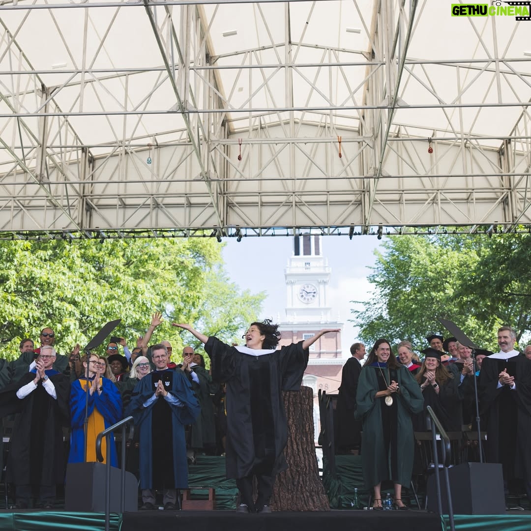 Sandra Oh - 1.7 Million Likes - A Dr. for real reals!! 
(Okay, honorary) 
🙏 @DartmouthCollege for letting me DANCE IT OUT w/ the Dartmouth Grads of ‘25 🎓
& the privilege of giving this yrs Commencement Speech (link in bio) 
Thank you Evan Endicott my speech sherpa for your guidance and friendship,
@ShondaRhimes for your creative sisterhood

Congratulations to fellow honorands @MikaelaShiffrin, David Benioff, Judy Geer, Lynn Trujillo, Antonia Novello, and the Rev. William Greason!

Photo Credits: Katie Lenhart