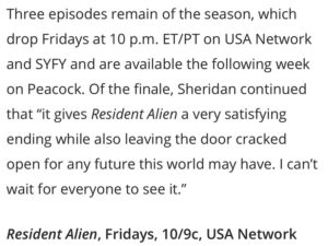 Sara Tomko Instagram - The news dropped today that our beloved @residentalien series is coming to an end.  It will take time for me to process and digest this fully, I’m sure… and I will definitely be sharing BTS photos of our many years together in time.  For now, I can say with a full heart that this show changed my life completely.  We managed to make it this far despite covid and two industry strikes.  Every season we were told how lucky we were to still have a job and I can say with full certainty that luck had nothing to do with it because this cast, our chemistry, our crew, our circumstances, our strength was always held up by an incredible team of writers, producers and our ever-growing fans whose unwavering loyalty kept us enduring.  I will never forget this time in my life nor the effect this show had on all of us.  Thank you for your love and support. 
•••
We have three episodes left and what an incredible ride it has been.  Join us as we make our way to the grand finale. 
•••
Fridays 10pm on @usanetwork @syfy and for the memory bank on @netflix and @peacock 🩶🚀🤟🏽
•••
@amblin @darkhorsecomics