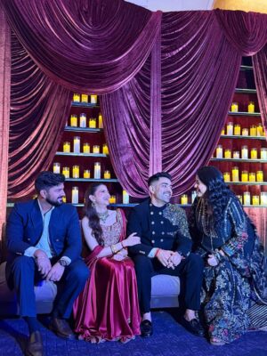 Sarah Hussain Instagram - From ‘bro talks’ to ‘wedding vows’… can’t believe this guy is finally putting a ring on it, and marrying the most beautiful Dhriti. 💍 happiest for you both! Only happy vibes for the couple of the moment, @karansehgal__ @dhritimehra ✨ 
.
.
Make Up- @makeupbymomina_ 
Earrings- @popfashion27 
Outfit- saarania_boutique 
Hair- @hairbyzainab_ 

#Love