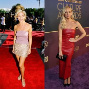 Sarah Michelle Gellar Instagram - I’m happy to say that my style has definitely improved. Hopefully I burned those shiny hose!! And I apologize for the feather bag. #throwback #throwbackthursday