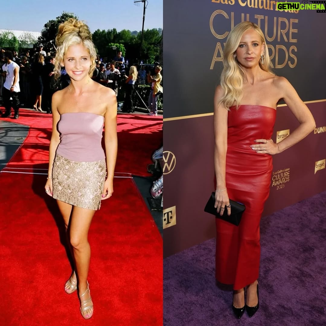 Sarah Michelle Gellar - 185.8K Likes - I’m happy to say that my style has definitely improved. Hopefully I burned those shiny hose!! And I apologize for the feather bag. #throwback #throwbackthursday