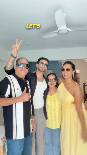 Sarah Sarosh Instagram - Gowaa Get Ready with US! 💛🌷
Sunscreen for men: @beautyofjoseon_official 🤍
Tinted sunscreen for women: @dotandkey.skincare 💞
My outfit: @kostume_county 💛
•
•
@niveamenindia @zara perfume
@miumiu sunglasses on me
@bally sunnies on dad
@rayban sunglasses on @roamingtreksack
@versace sunglasses on @maa.madeit
•
•
•
{ goa trip, family trip, family holiday, vacation, diwali vacation, diwali 2025}