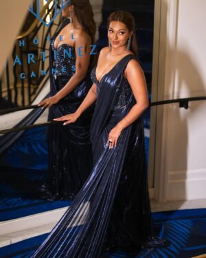 Sarah Sarosh Instagram - stardust on my skin, dreams in my stride✨
•
My red carpet moment at @festivaldecannes with @brut.india for the premiere of the movie Eddington 🎞️
•
•
For my outfit I wanted something inspired by the galaxies 🌌 & take a bold twist on the traditional silhouette of a saree✨ I also only wanted to work with Indian Labels representing India on the global level in every way.
It’s iconic that I worked with @kalkifashion for my first red carpet moment as my first ever saree wore abroad was also by them🥹
We worked together for 2 months straight to bring this vision to life & I felt like my most bold, beautiful self on the carpet🎶
•
What an honour to be at the premiere and share the same carpet & theatre as Emma stone, Joaquin Phoenix, Angelina Jolie & so many icons 😍
•
•
•
•
#cannes2025 #Eddingtonpremiere #SarahinCannes #CannesFilmFestival